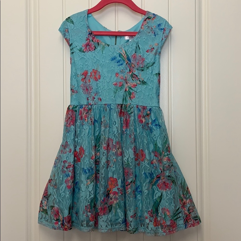 Xhilaration Girls Blue Floral Lace Dress